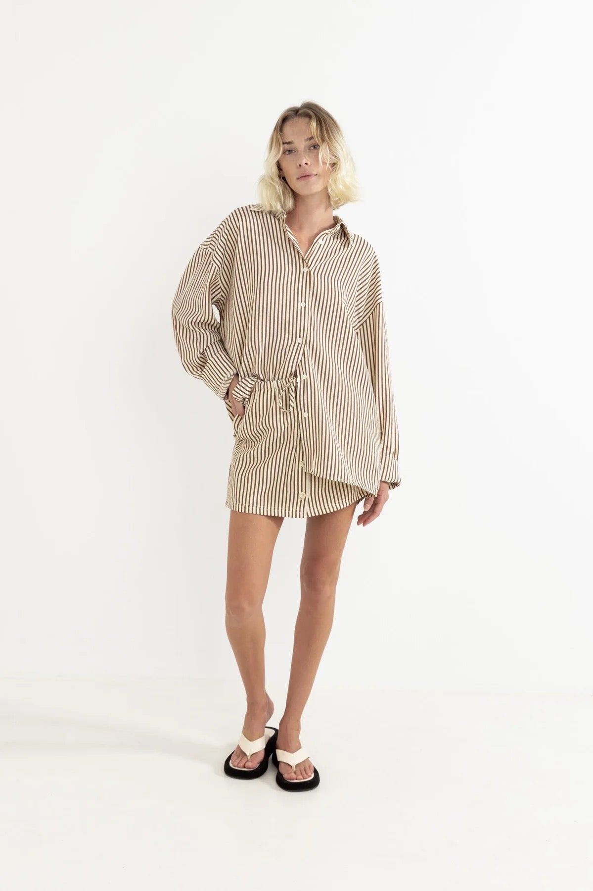 Rhythm COVE STRIPE OVERSIZED LONG SLEEVE SHIRT