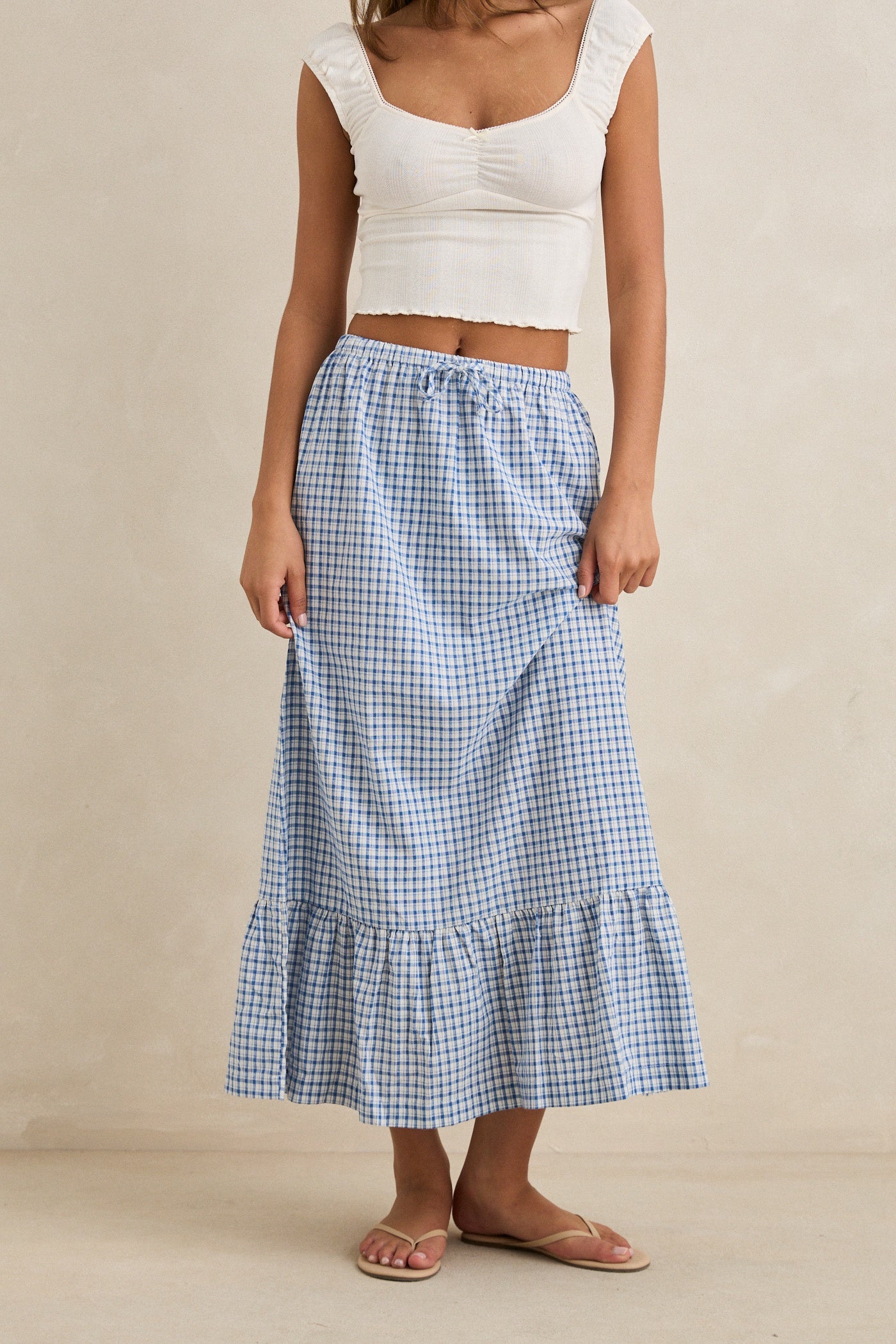 Rhythm LOLA CHECK TIERED MAXI SKIRT