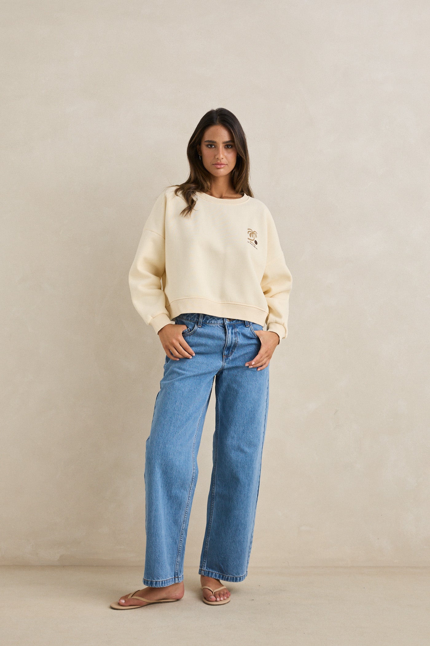 Rhythm Palm Slouchy Crew Neck Fleece
