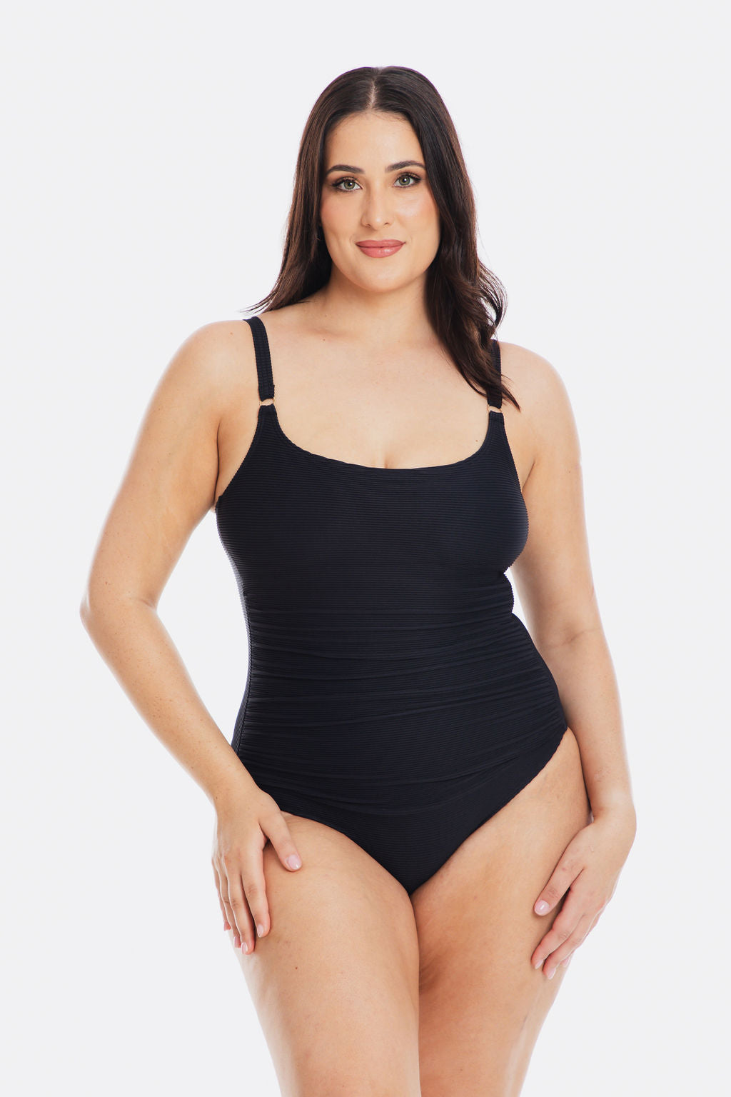 TOGS BLACK RIBBED TEXTURE Scoop Neck