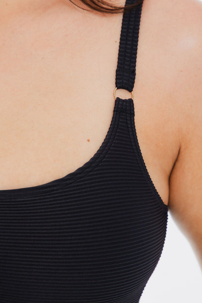 TOGS BLACK RIBBED TEXTURE Scoop Neck