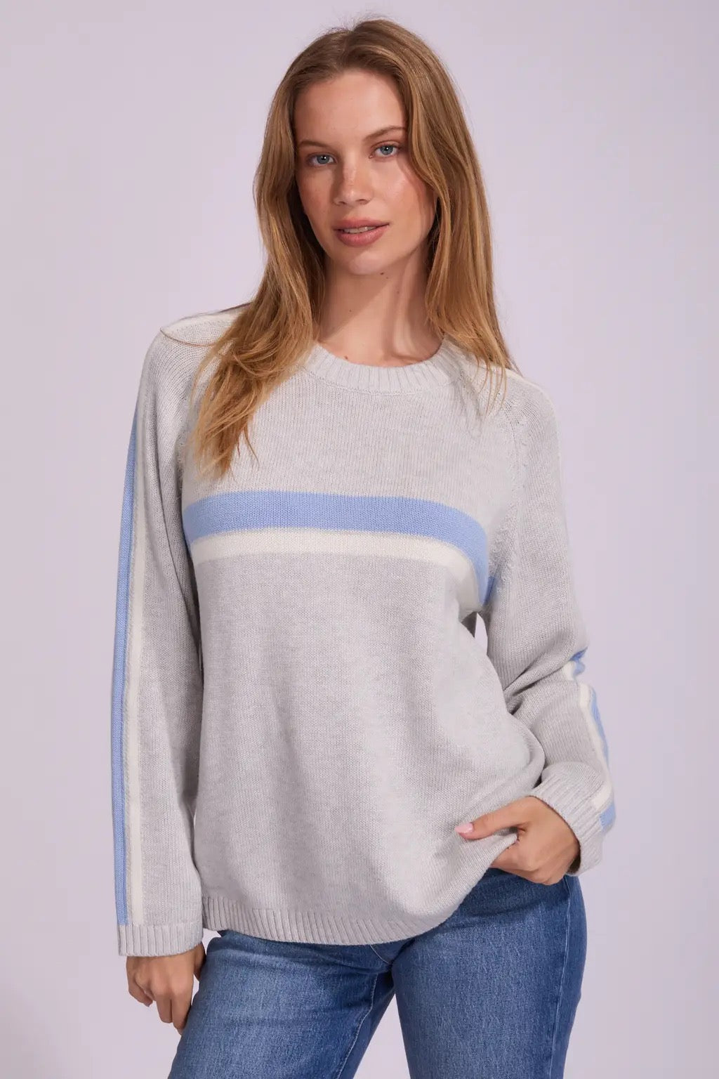 Rusty White Lines Long Sleeve Crew