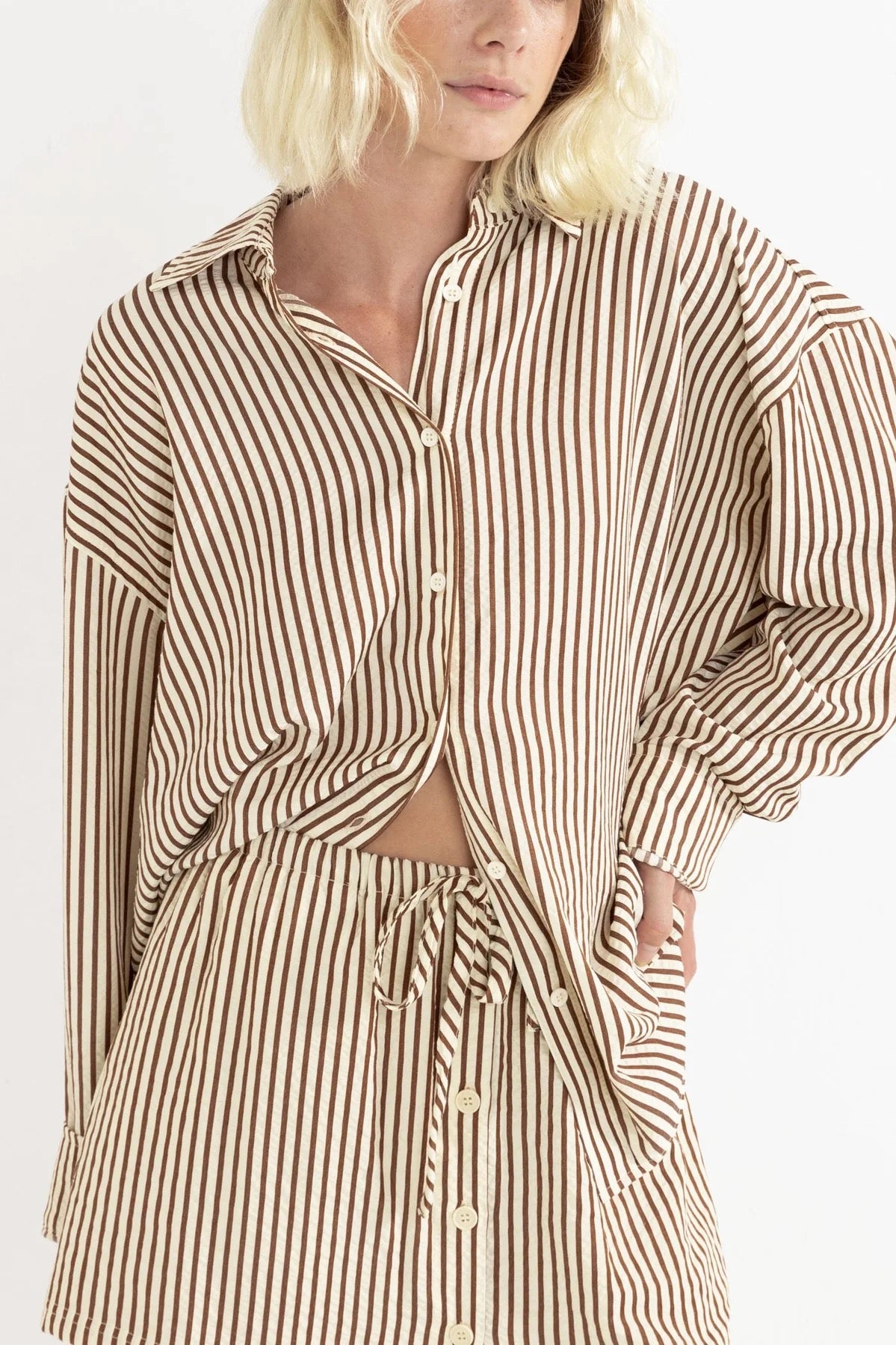 Rhythm COVE STRIPE OVERSIZED LONG SLEEVE SHIRT