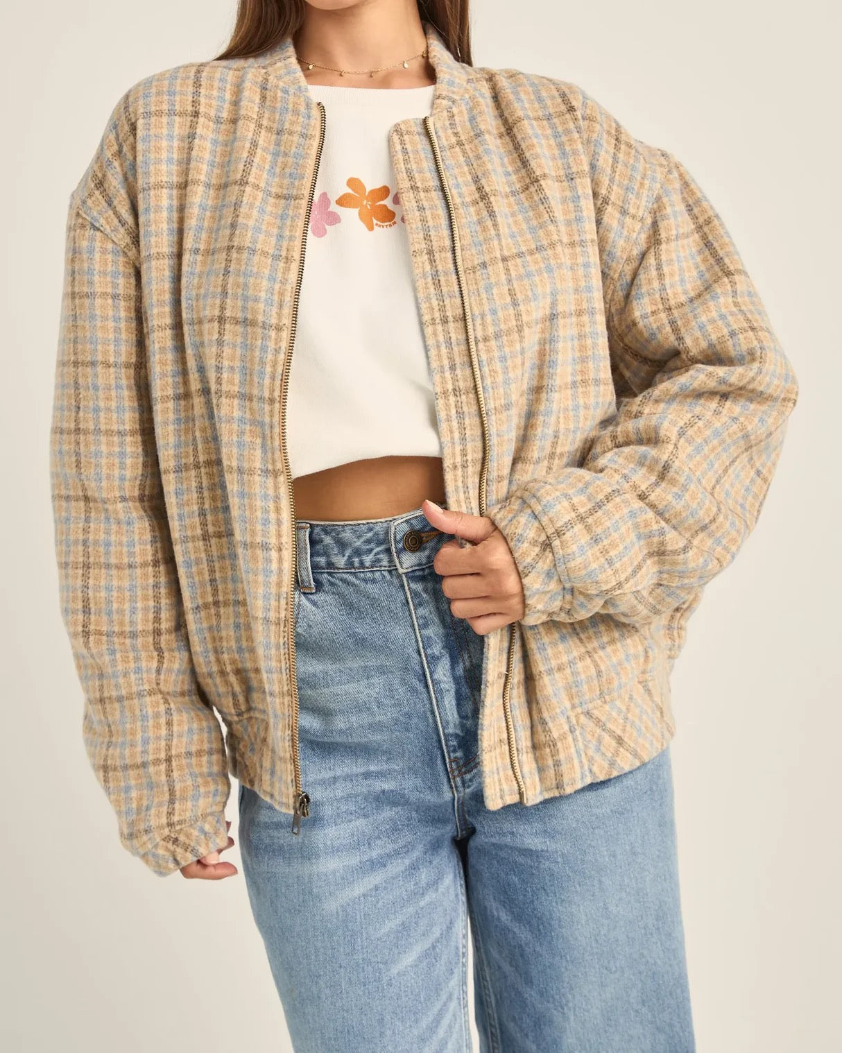 Rhythm LUCA OVERSIZED CHECK BOMBER JACKET
