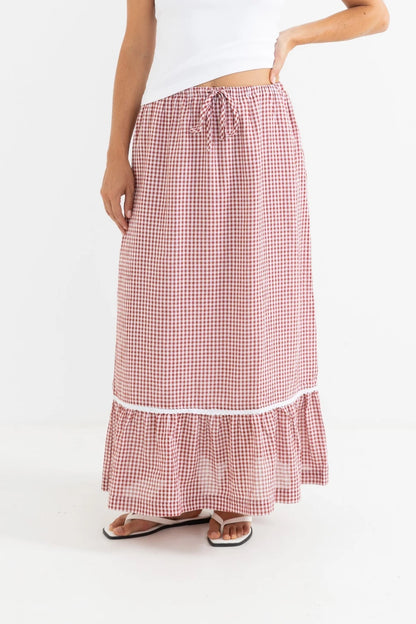 Rhythm LOLA CHECK TIERED MAXI SKIRT