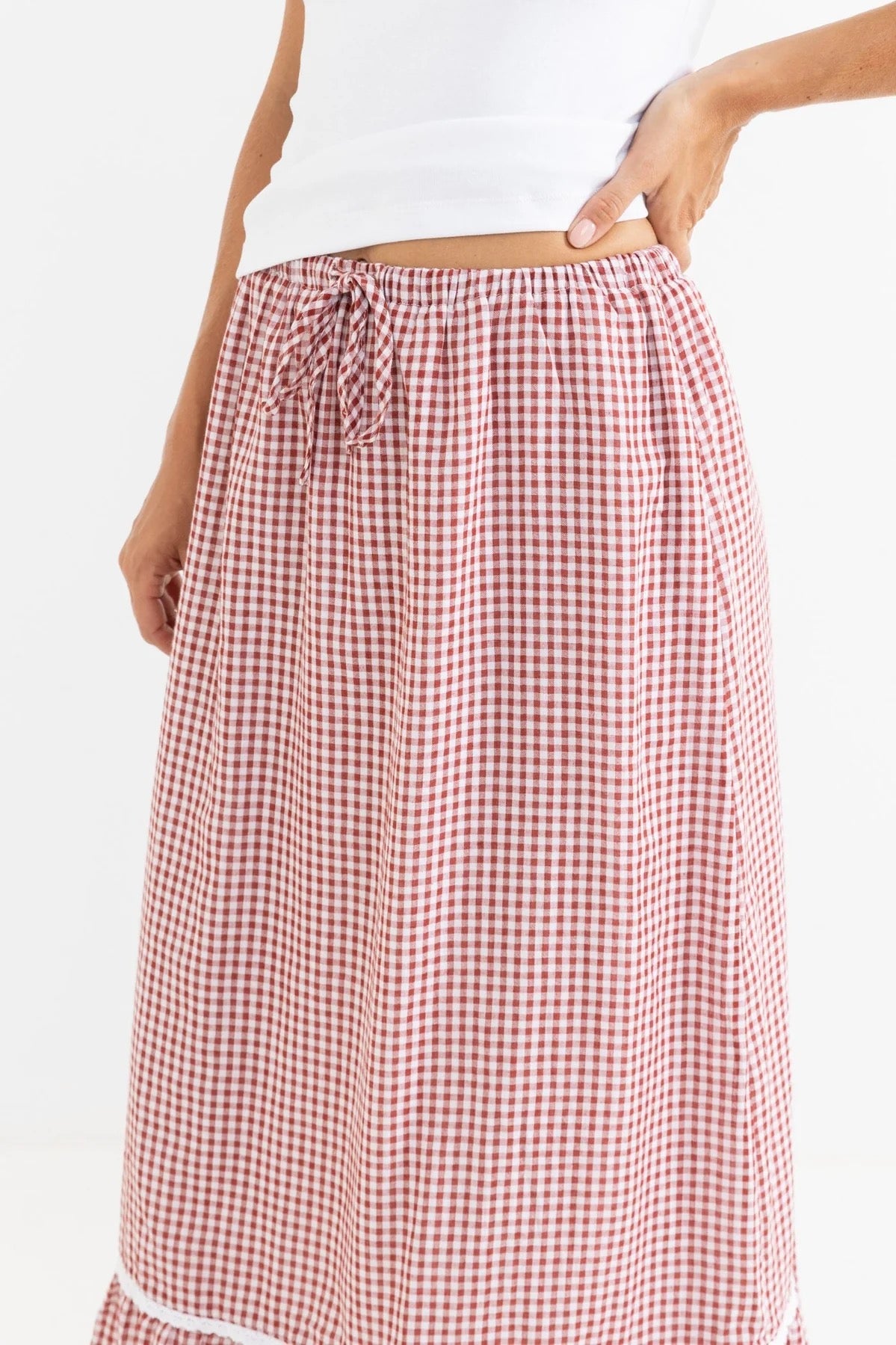 Rhythm LOLA CHECK TIERED MAXI SKIRT