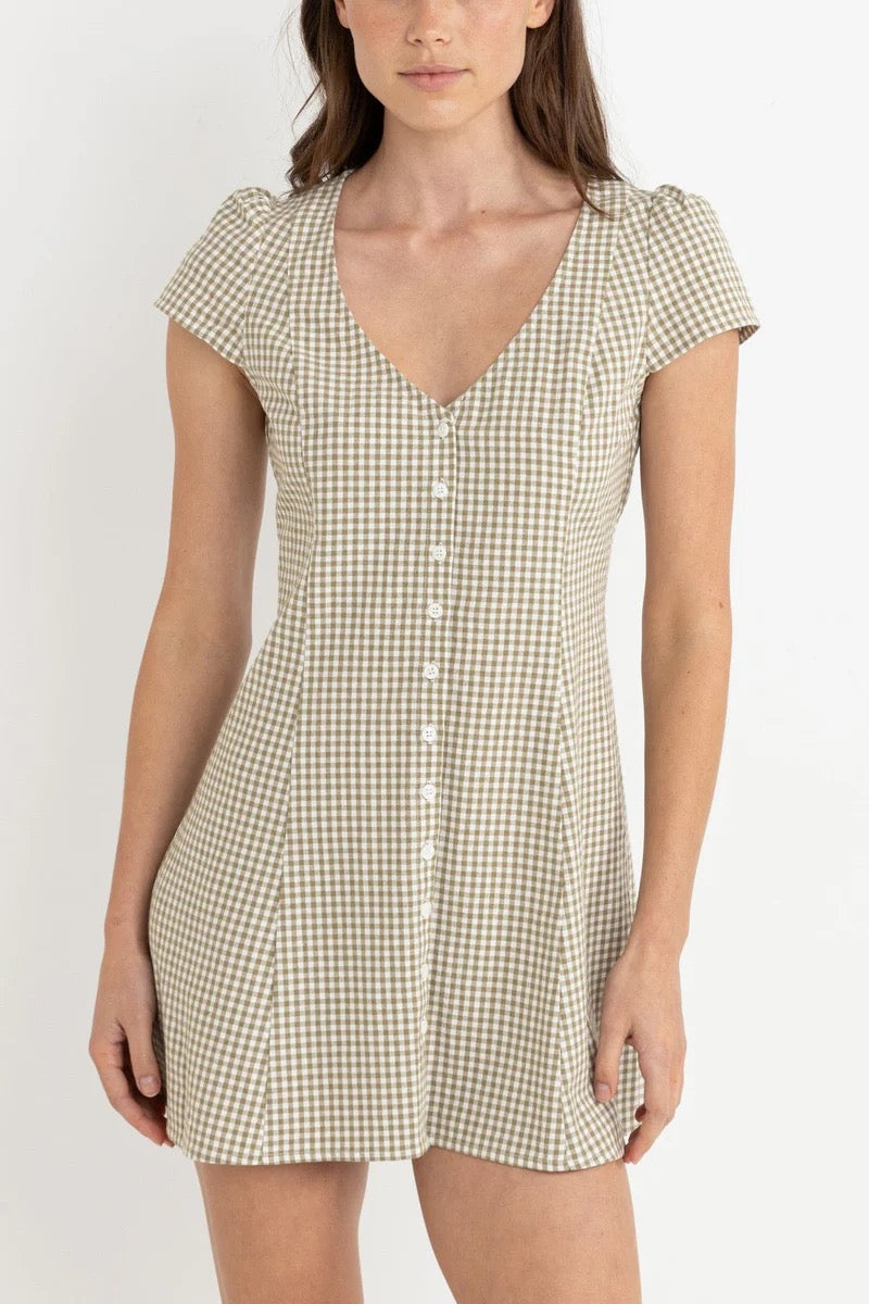 LOLA CHECK CAP SLEEVE MINI DRESS