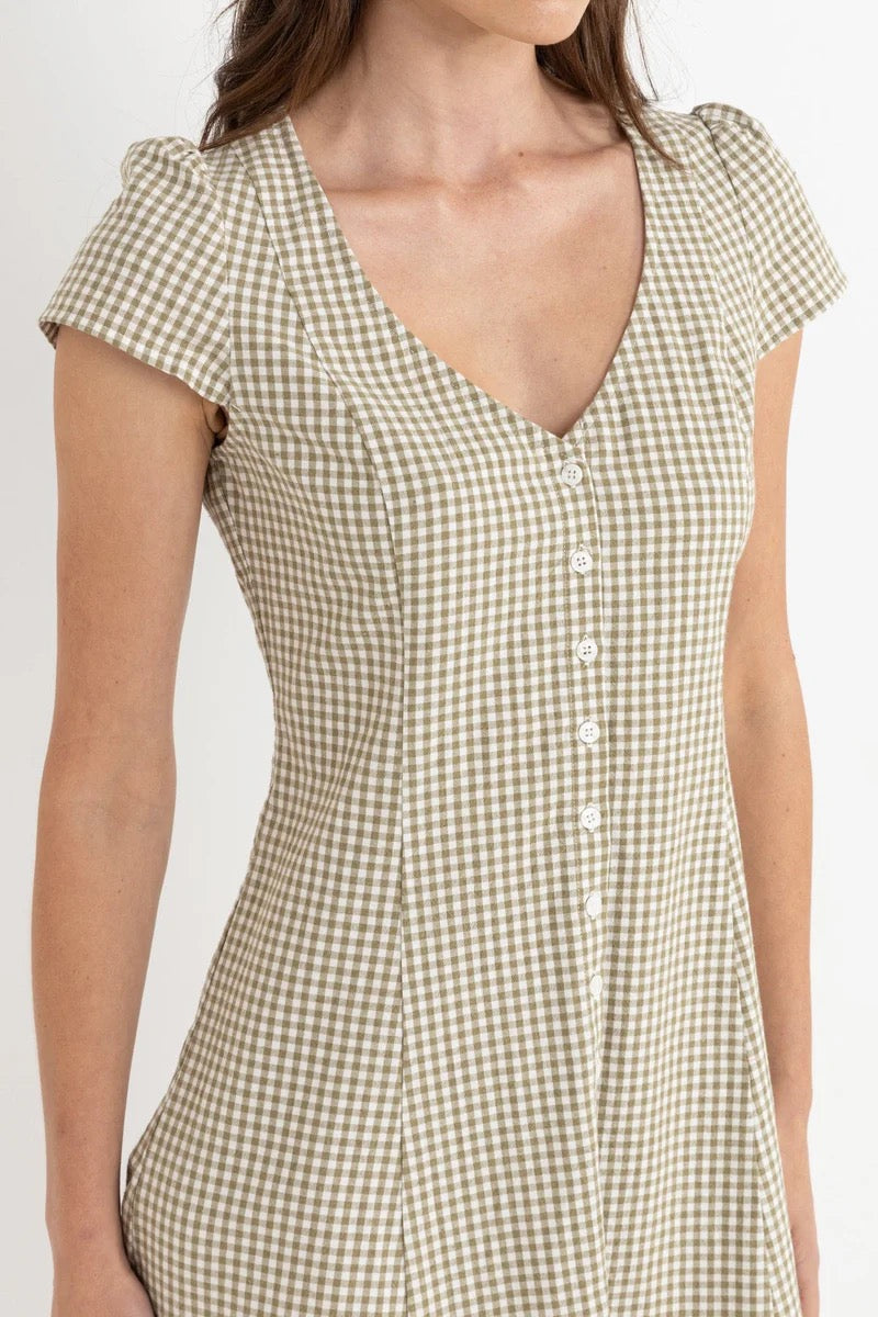 LOLA CHECK CAP SLEEVE MINI DRESS