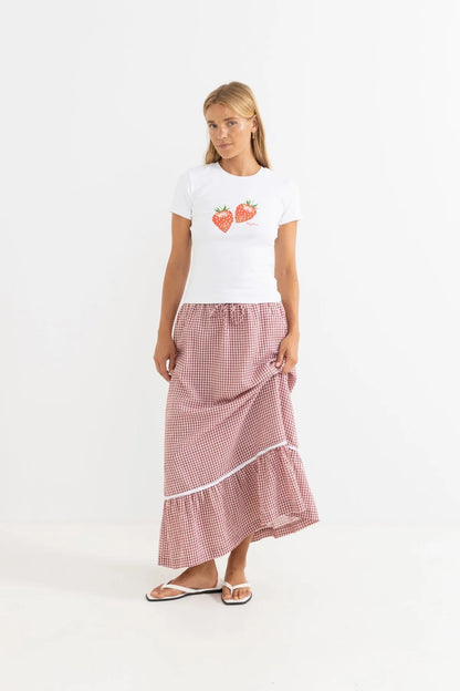 Rhythm LOLA CHECK TIERED MAXI SKIRT