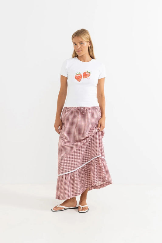Rhythm LOLA CHECK TIERED MAXI SKIRT