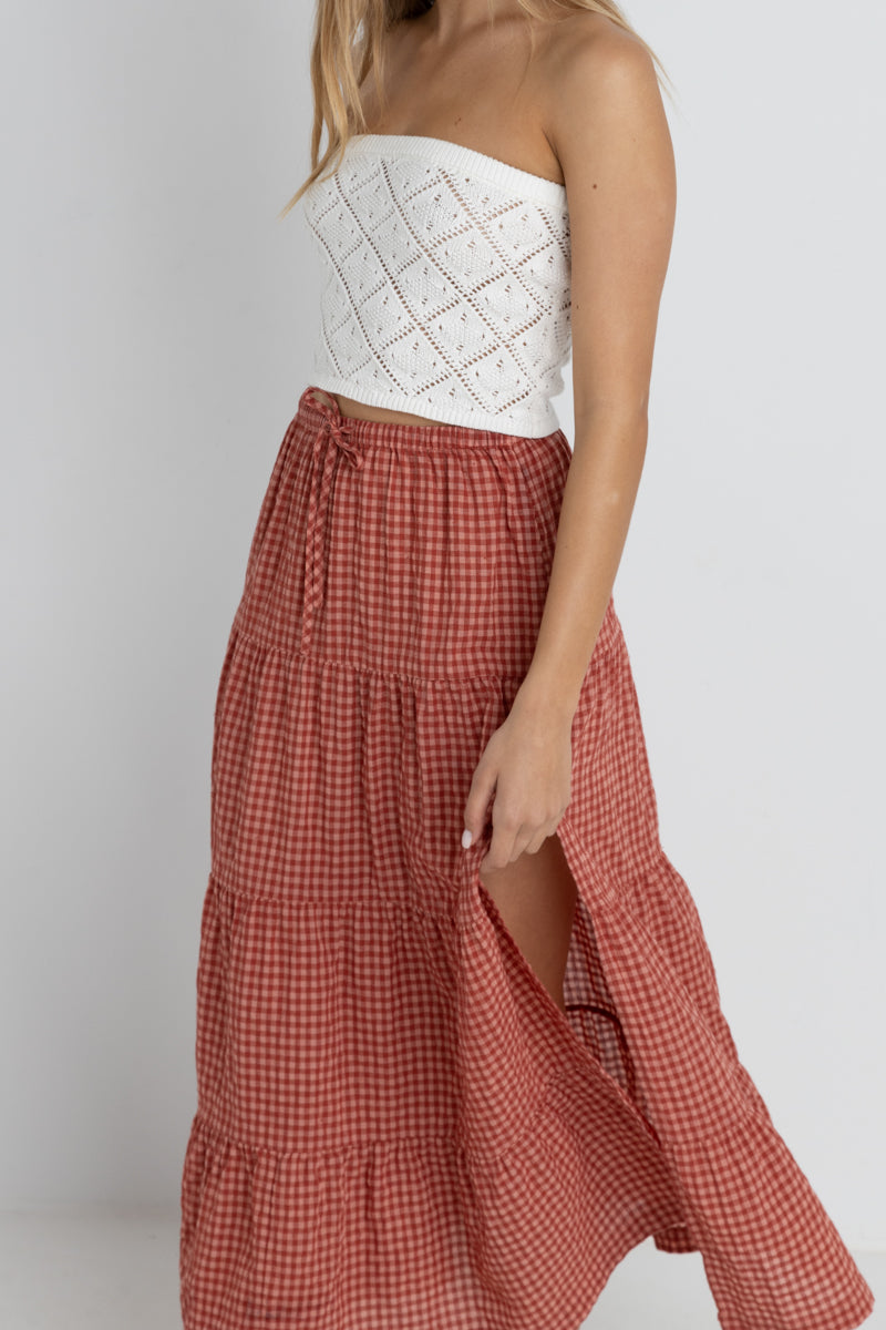 Rhythm LOLA CHECK TIERED MAXI SKIRT