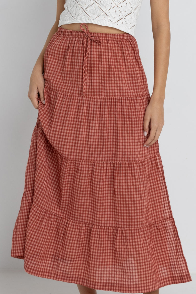 Rhythm LOLA CHECK TIERED MAXI SKIRT