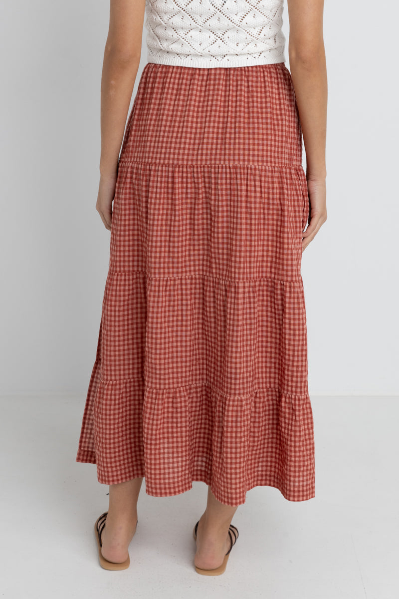 Rhythm LOLA CHECK TIERED MAXI SKIRT