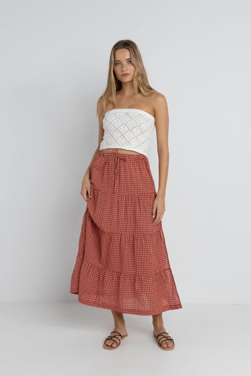Rhythm LOLA CHECK TIERED MAXI SKIRT