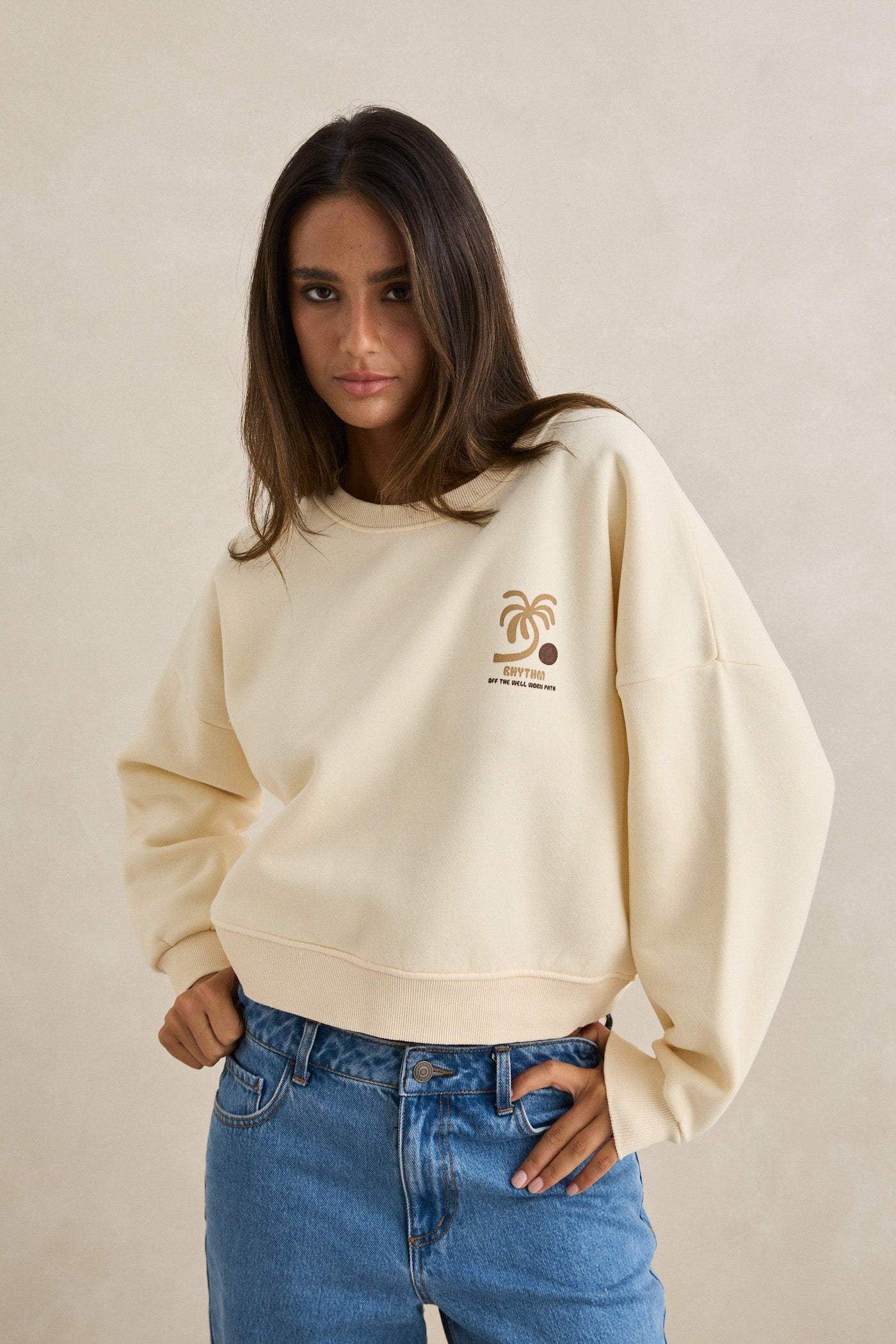 Rhythm Palm Slouchy Crew Neck Fleece